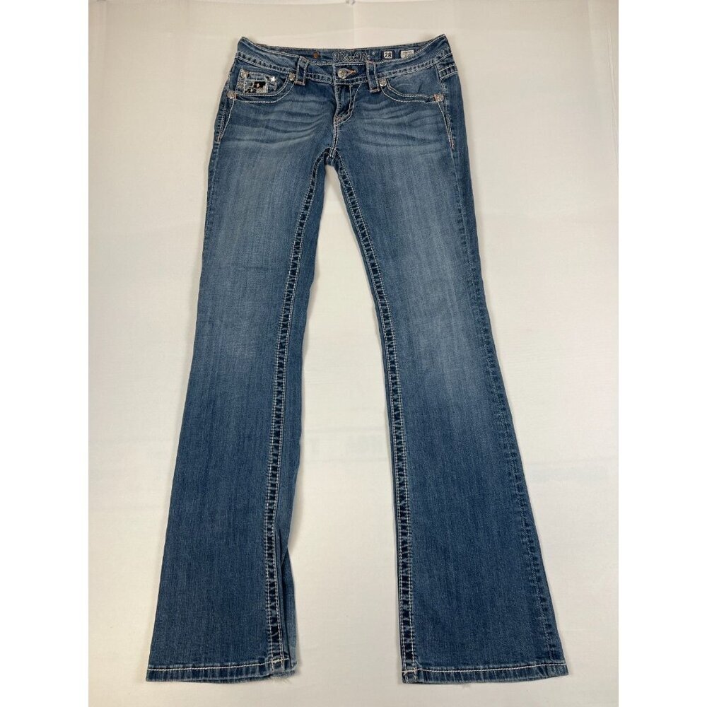 Miss Me Womens 28 34 Inseam Signature Boot Blue Denim Embellished Aztec Jeans